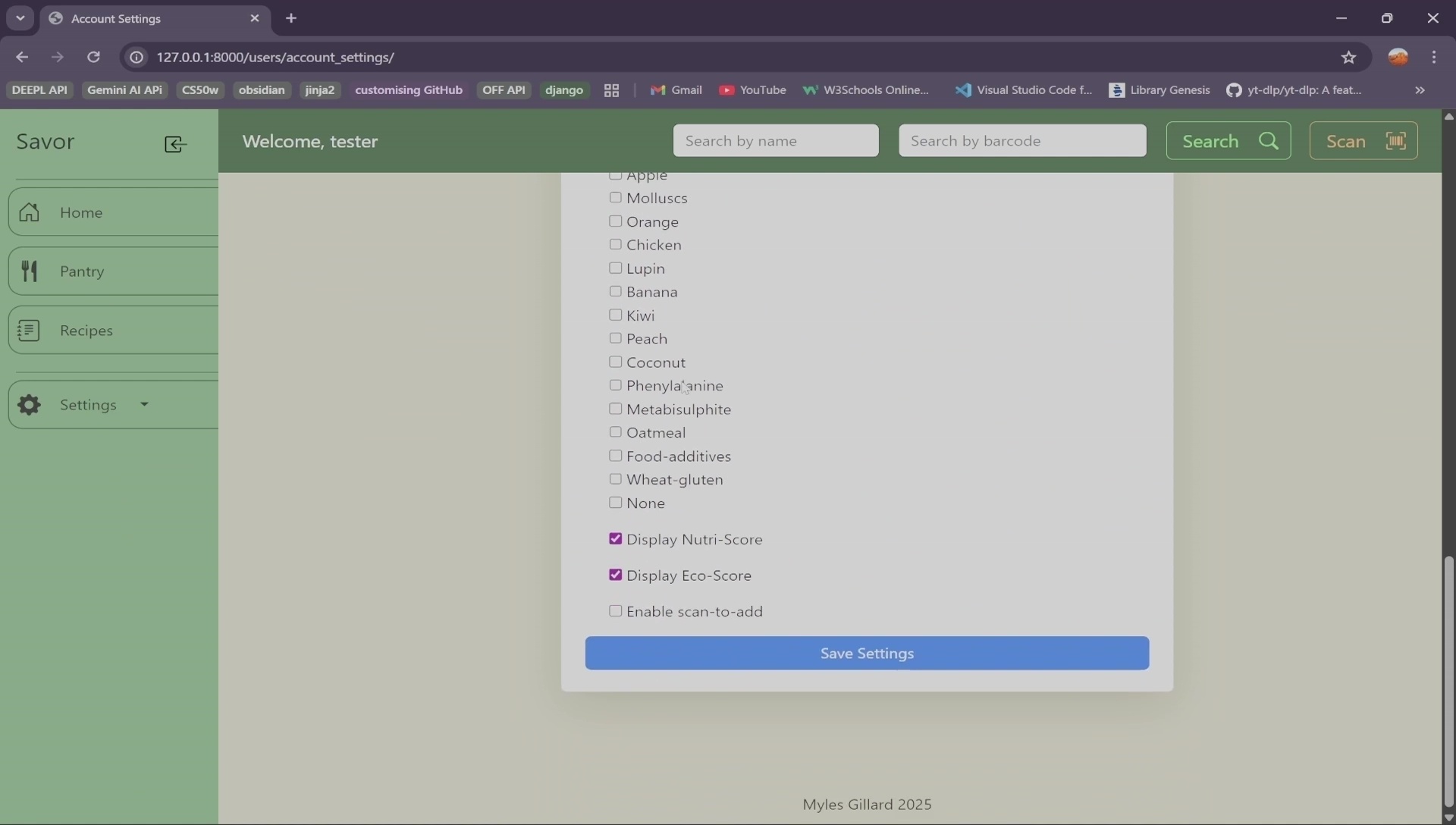 Savor settings 3
